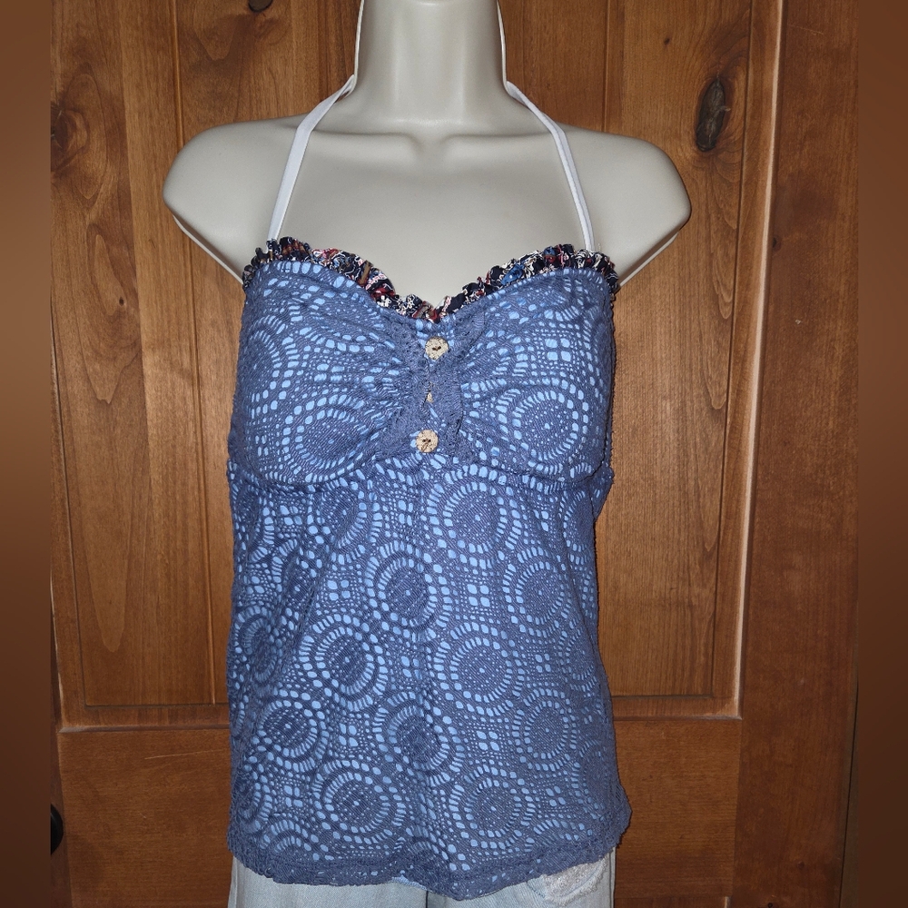 Lucky Brand Blue Patterned Swim‎ Top